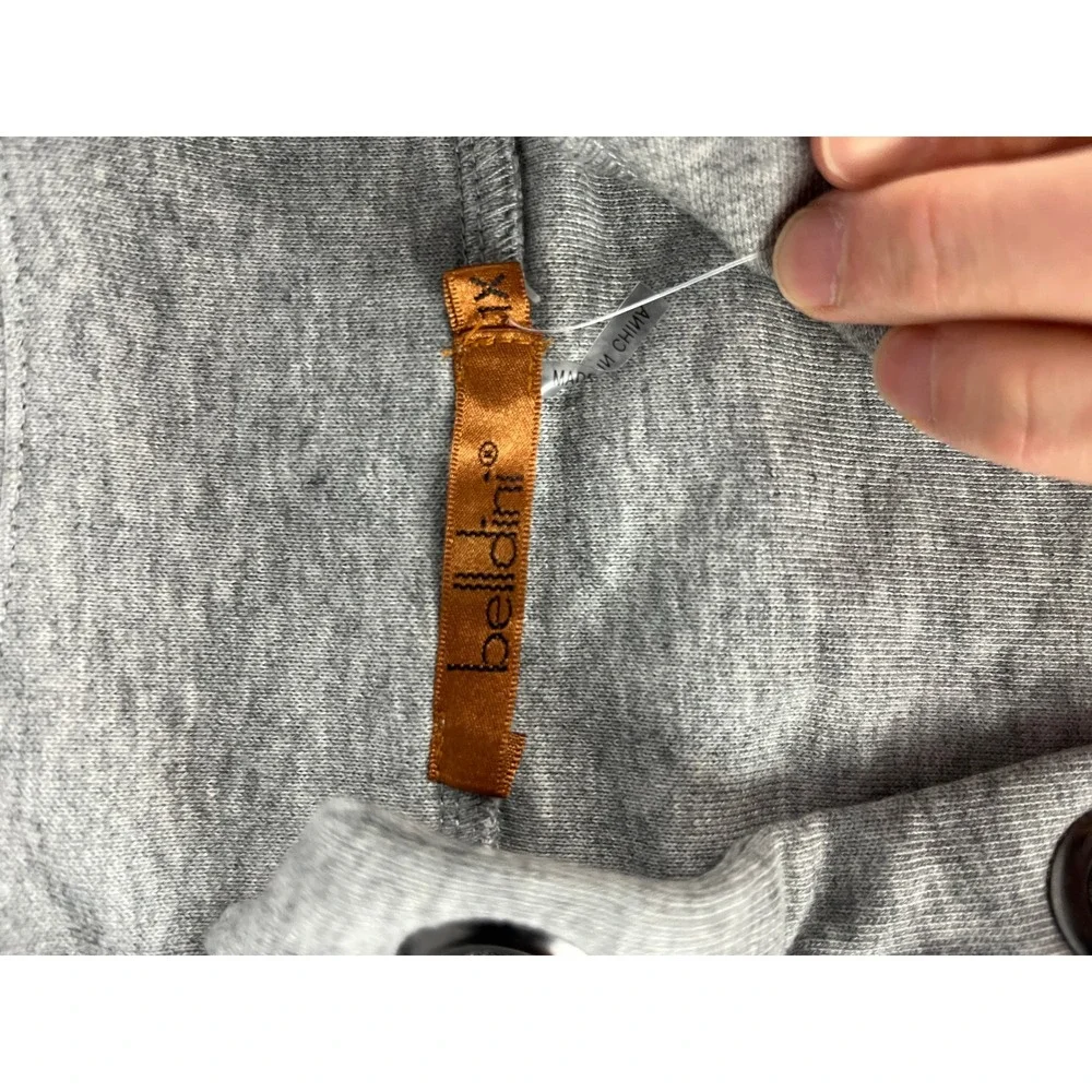 belldini Gray Mock‎ Neck Button Front Sweatshirt Pullover Top